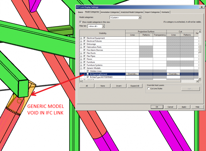 How to Hide Orange Voids when Linking an IFC into Revit