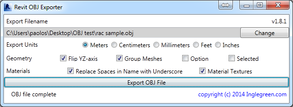 Another OBJ Exporter for Revit - addin for download