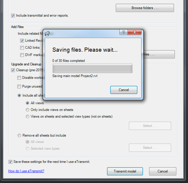 Upgrading Revit files using eTransmit if you are faced with "central model could not be reached" error