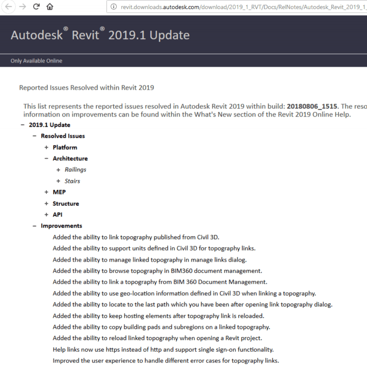 Revit 2019.1 Update and Navisworks 2019.1 Update Direct Links